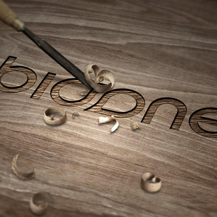 木头雕刻效果logo样机智能贴图