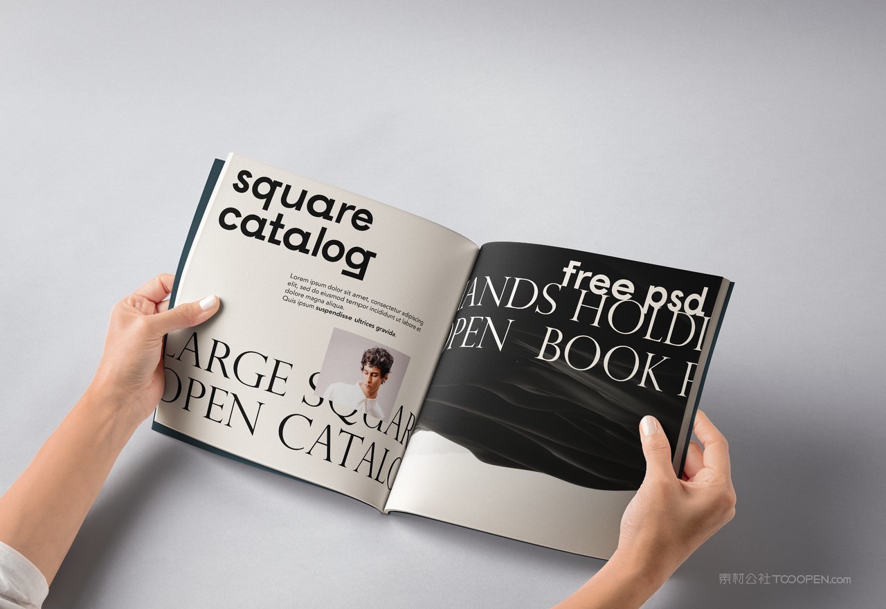手拿画册样机杂志内页翻开书本展示