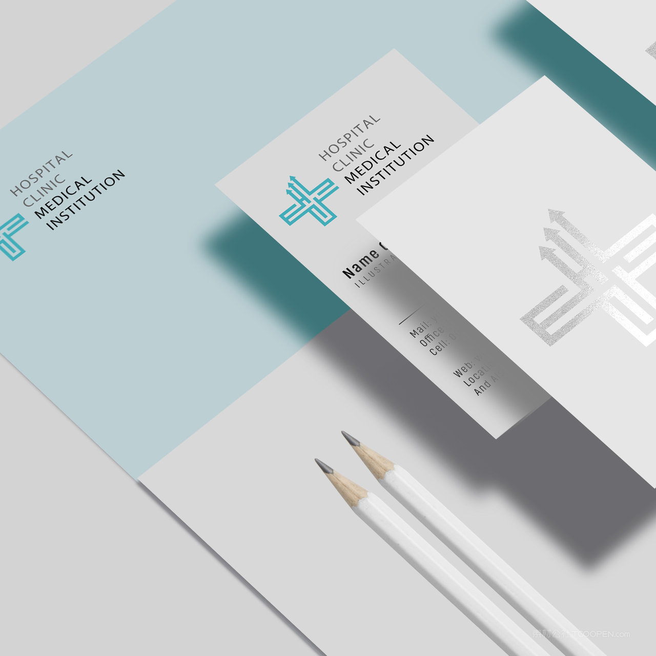 医疗品牌VI名片文档贴图样机