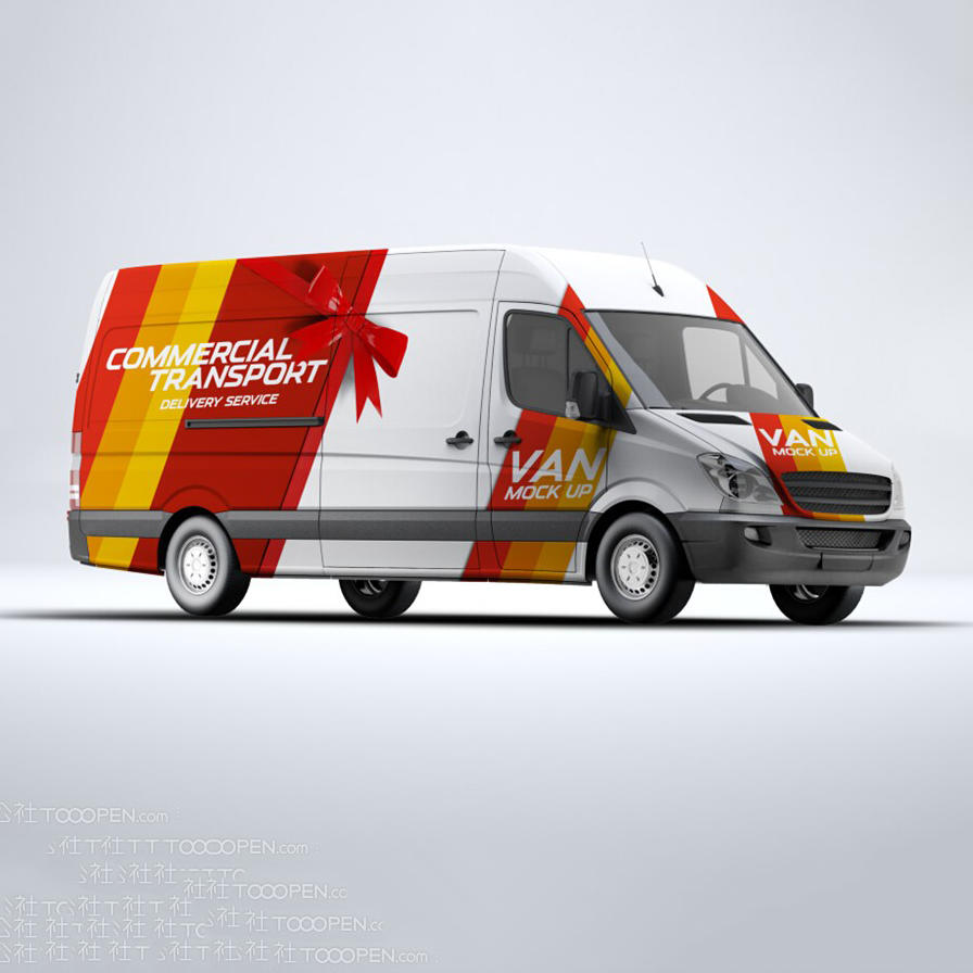 公共汽车大巴车厢式货车面包车贴图样机设计模板效果VI素材PSD分层y08