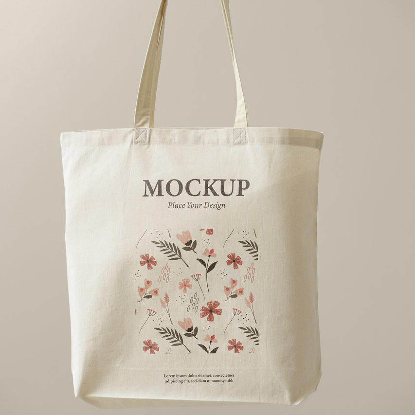 手提帆环保袋米色帆布包贴图素材