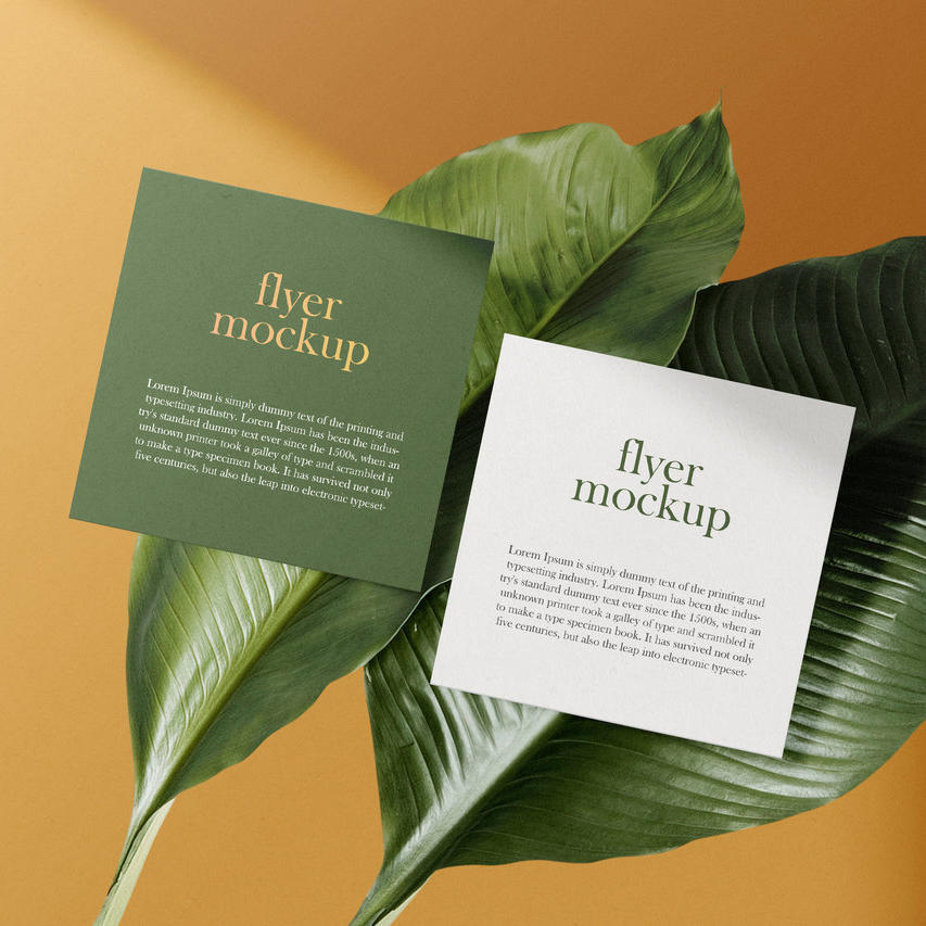 叶子上的卡片手卡贴图样机