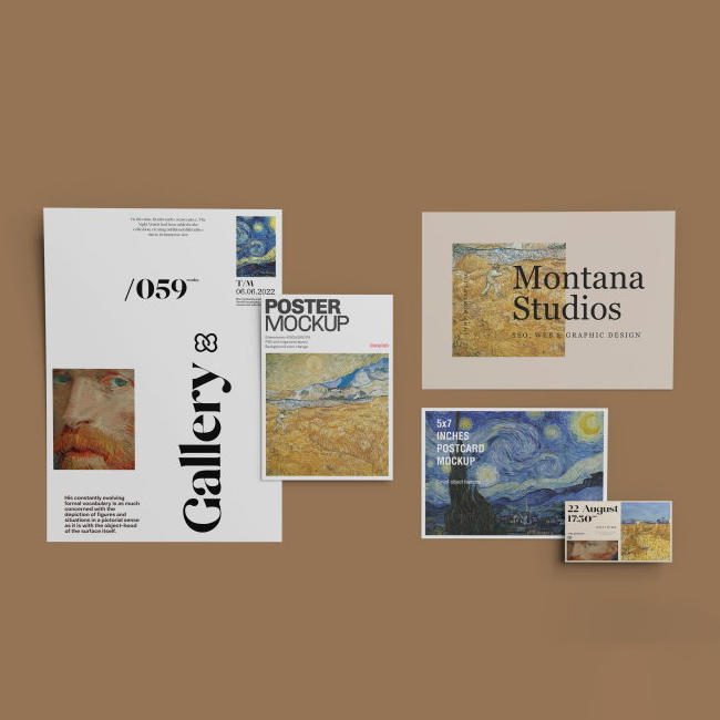 美术艺术展览馆DM单宣传单海报折页样机