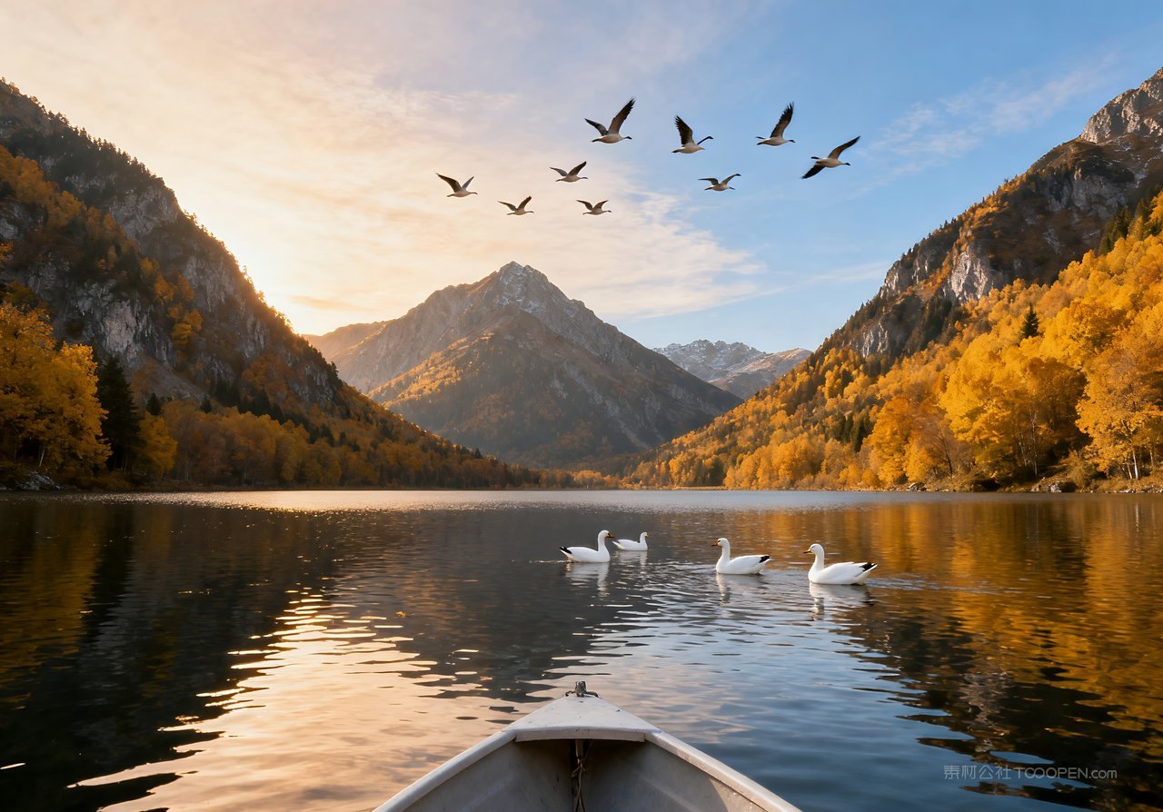 秋天山峰青山湖泊意境天空山水唯美