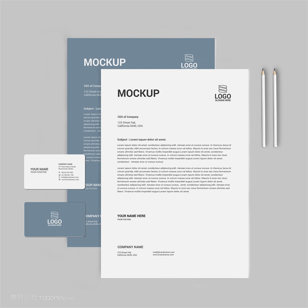 灰色企业办公用品vi文档名片贴图样机