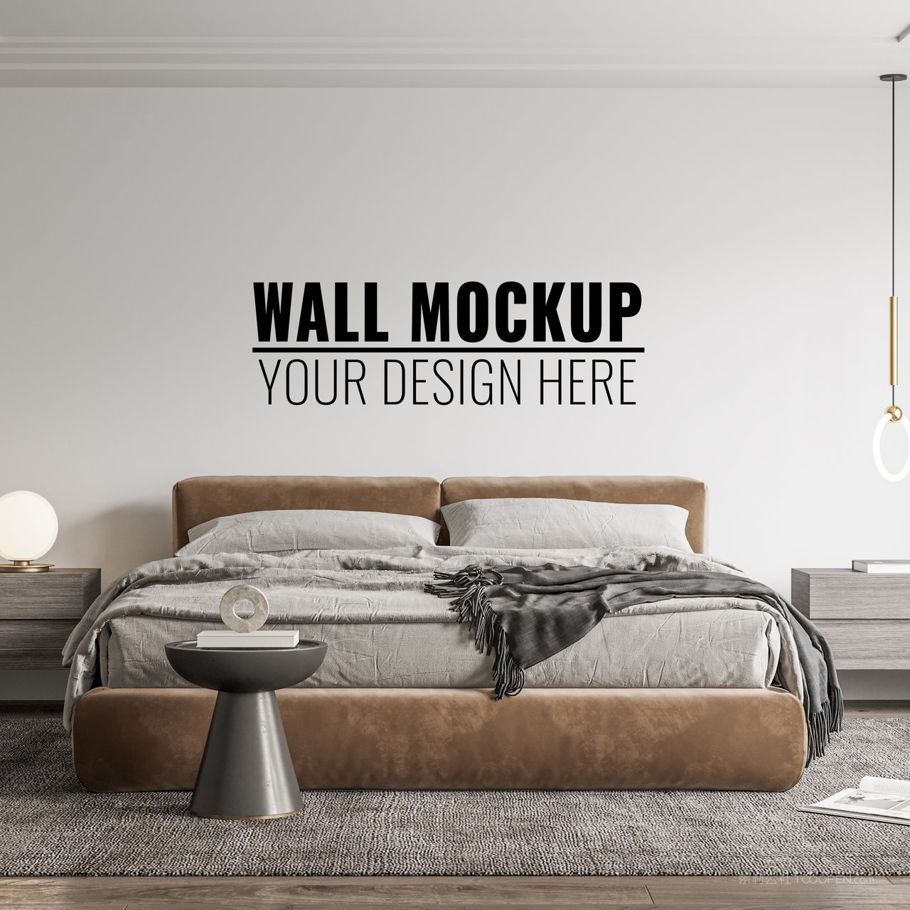 现代卧室背景墙贴图样机