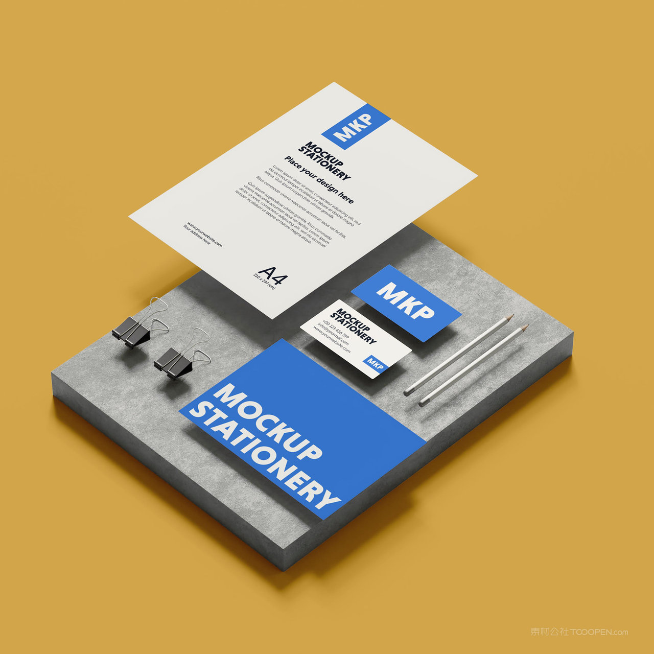 简约办公用品vi名片正反面文档贴图样机