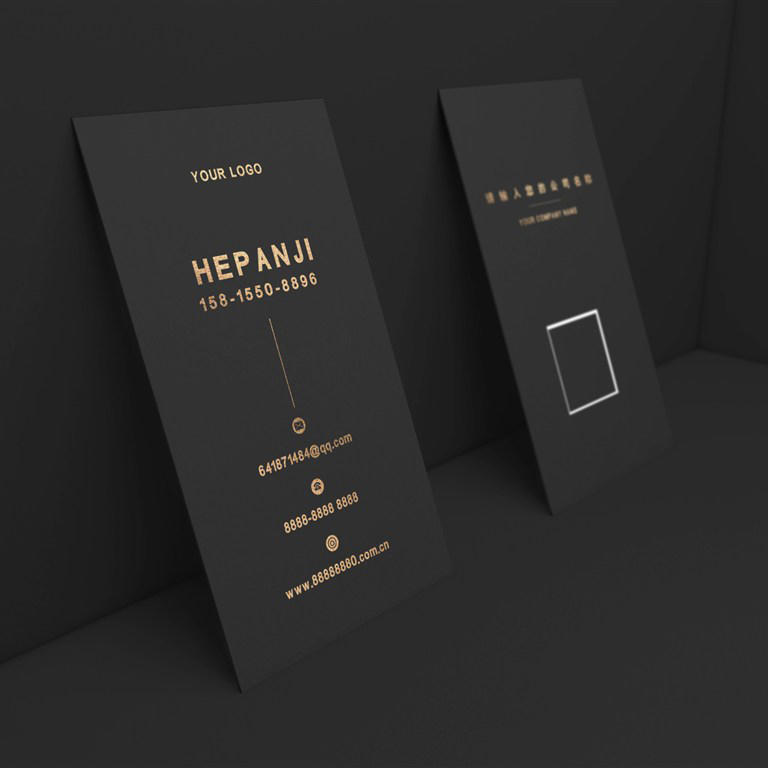 烫金烫印效果黑金竖版名片办公用品样机