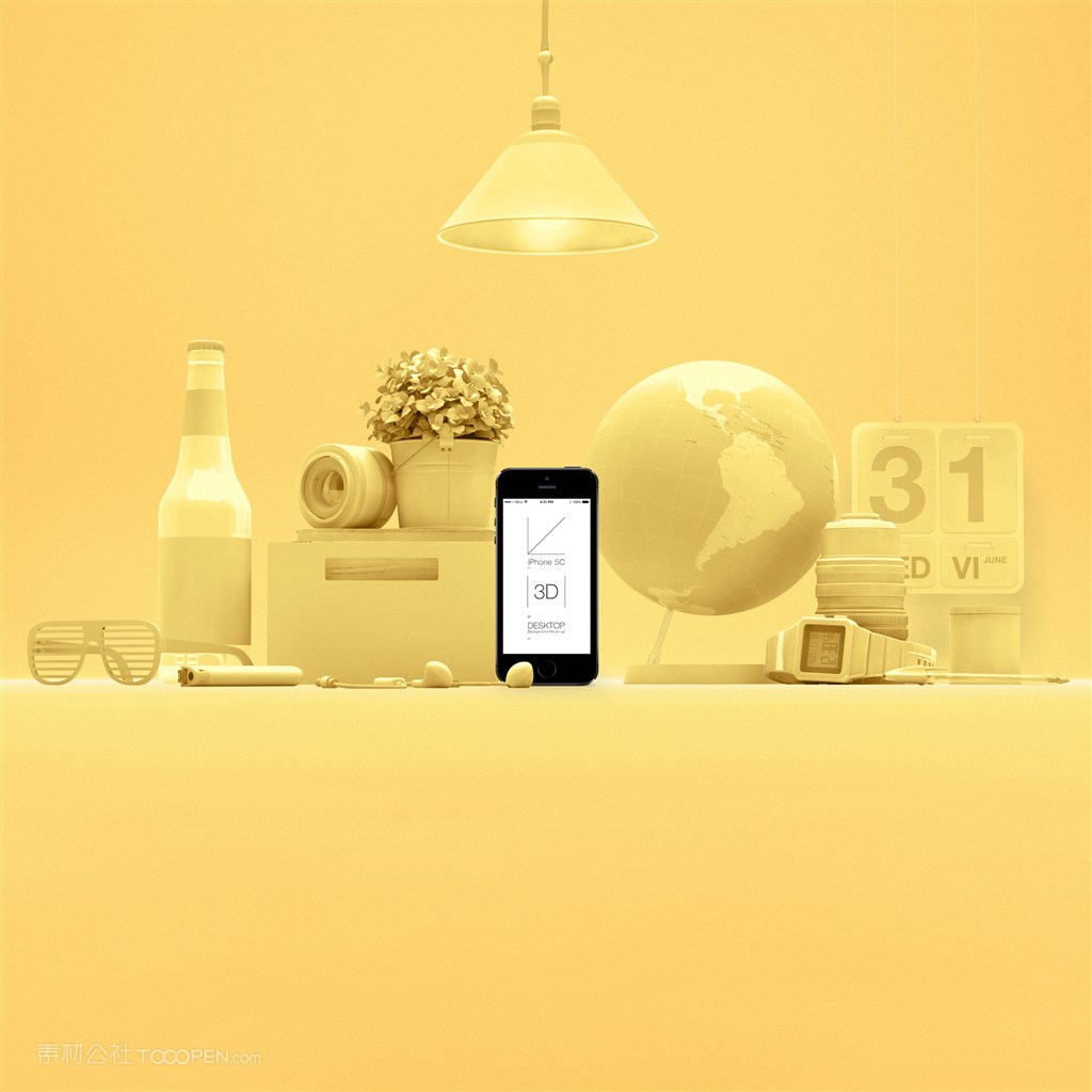 黄色背景上手机贴图样机