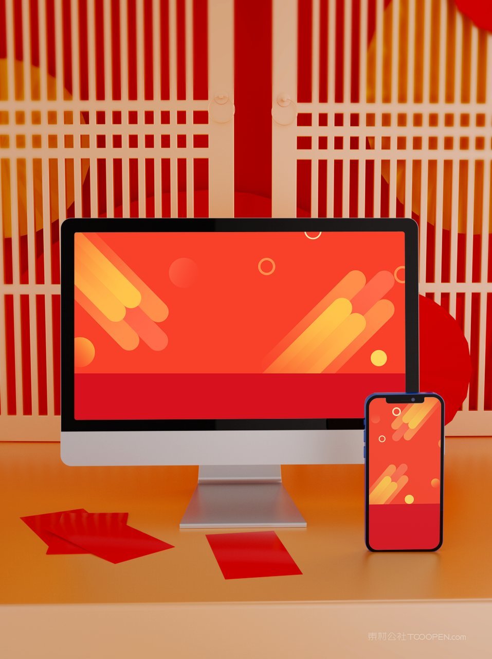 中国红文创贺岁显示器手机样机