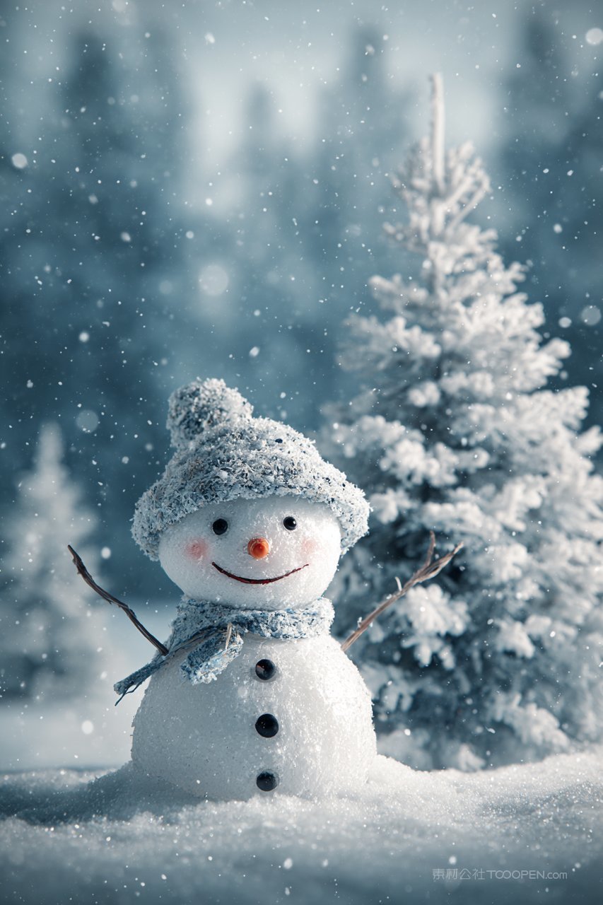落雪雪人静谧氛围