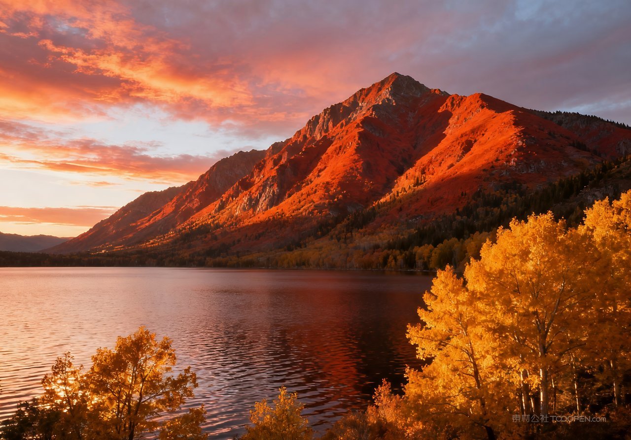 天空山峰意境唯美湖泊青山山水秋天