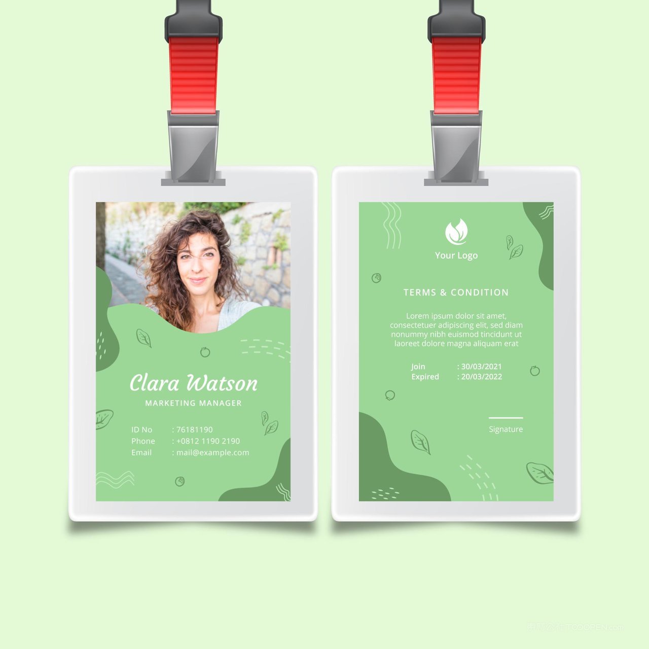 绿色工作证矢量素材