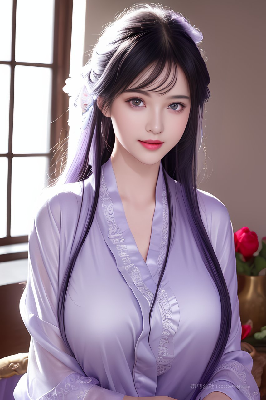 淡紫色古风汉服ai性感大胸美女日常照片