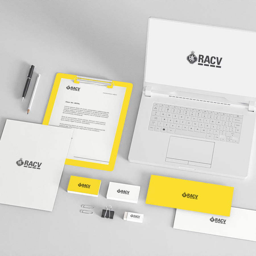 黄色商务办公用品vi笔记本电脑信封名片贴图样机