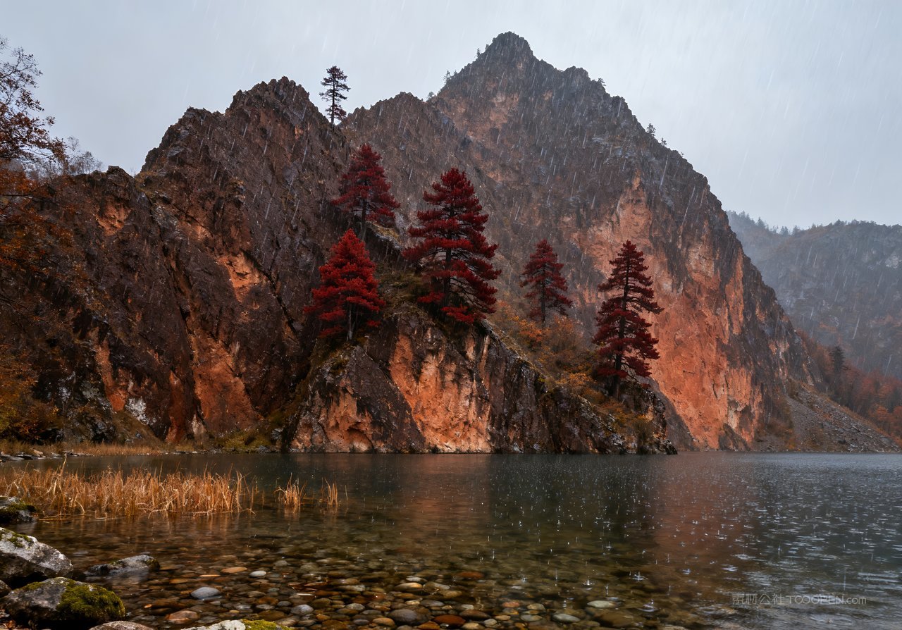 山水唯美意境湖泊山峰天空秋天