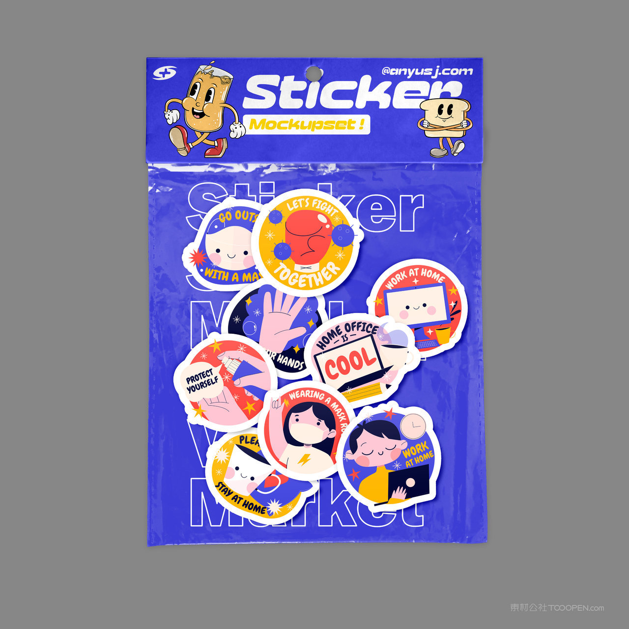 透明袋卡通贴纸不干胶贴纸样机 (3)