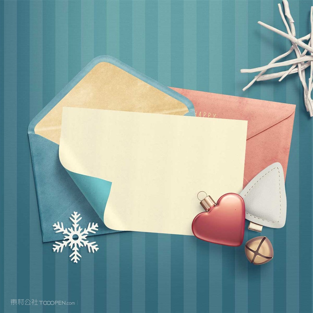 唯美圣诞节信封信纸卡片场景样机