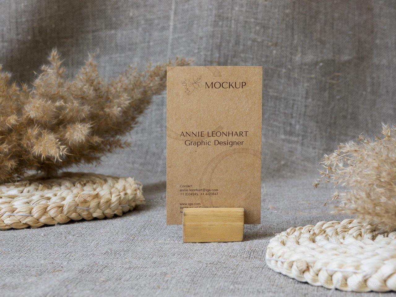 文艺植物一张纸质名片光影场景样机