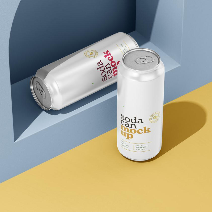 白色啤酒黄色易拉罐饮料包装样机 (9)