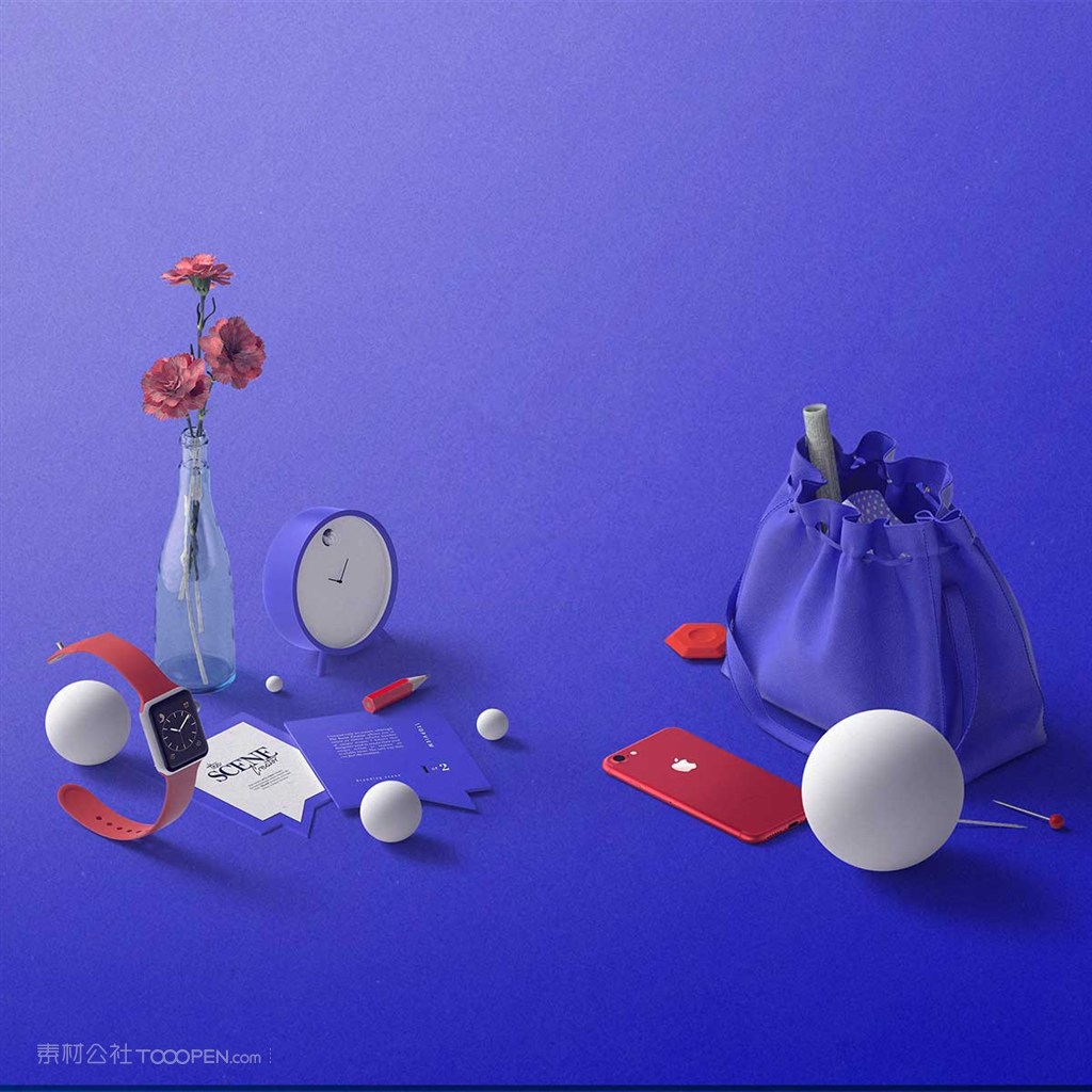文艺蓝色桌面样机素材