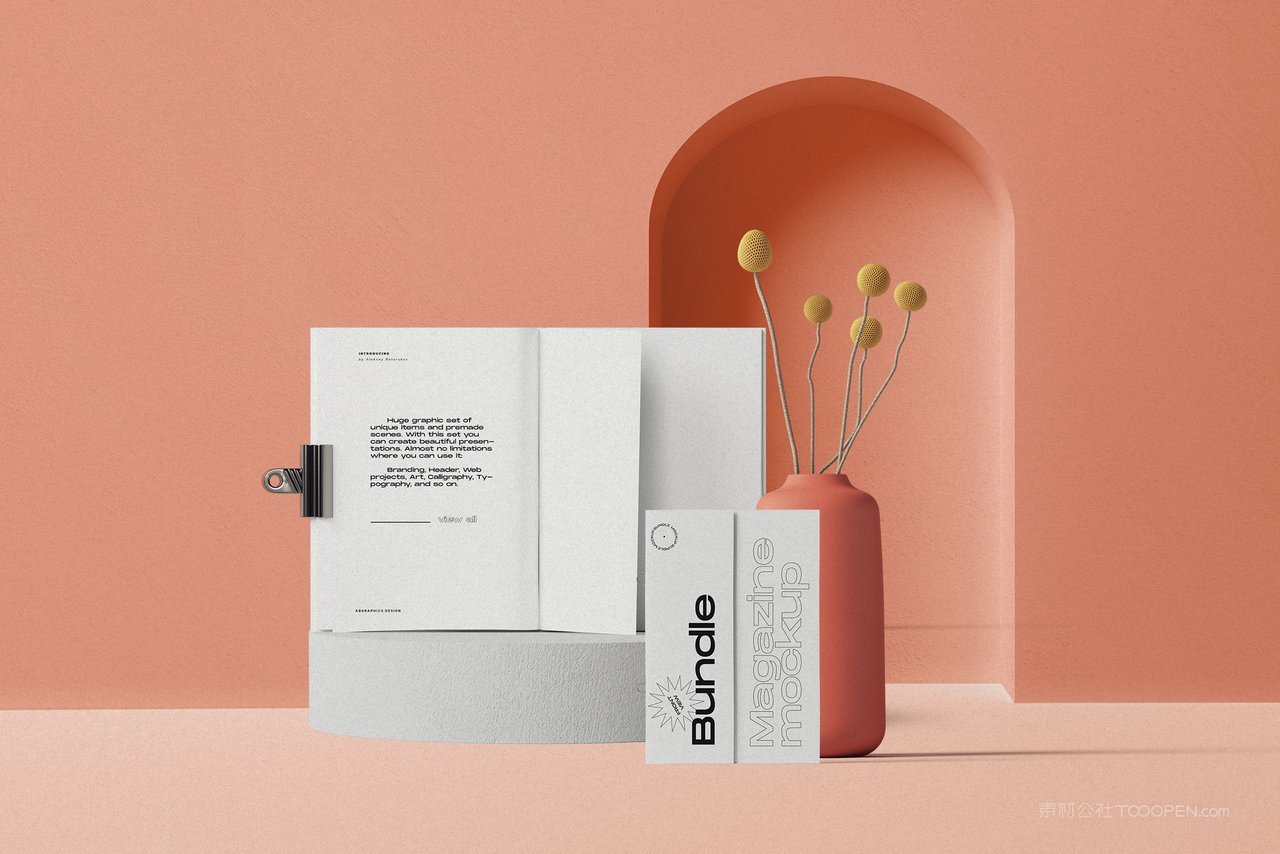 粉色温馨书本打开杂志企业画册场景样机 (3)