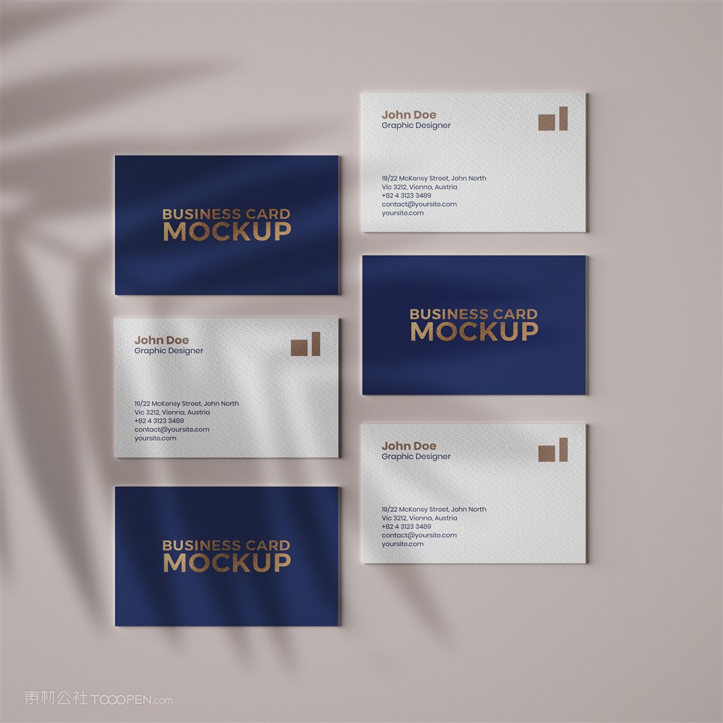 俯视图蓝色高档名片正反面贴图样机