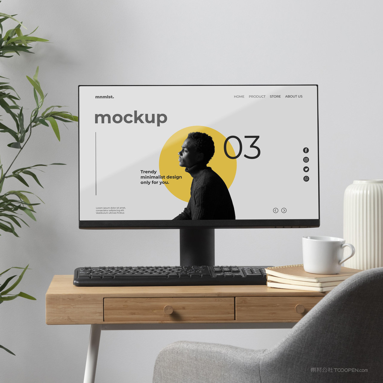 木桌上的电脑贴图样机