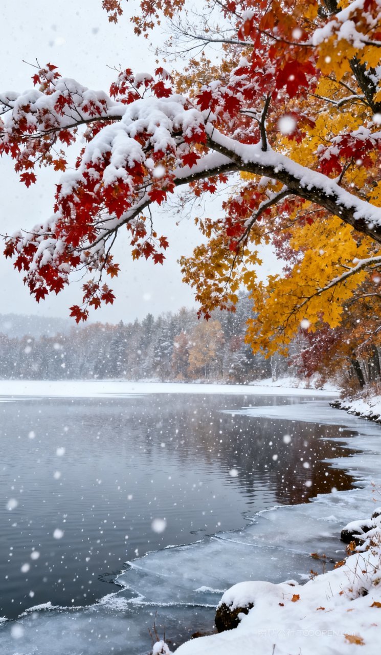 唯美树木山峰湖泊山水天空秋季风景秋天