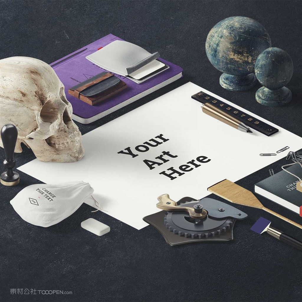 创意骷髅桌面样机素材