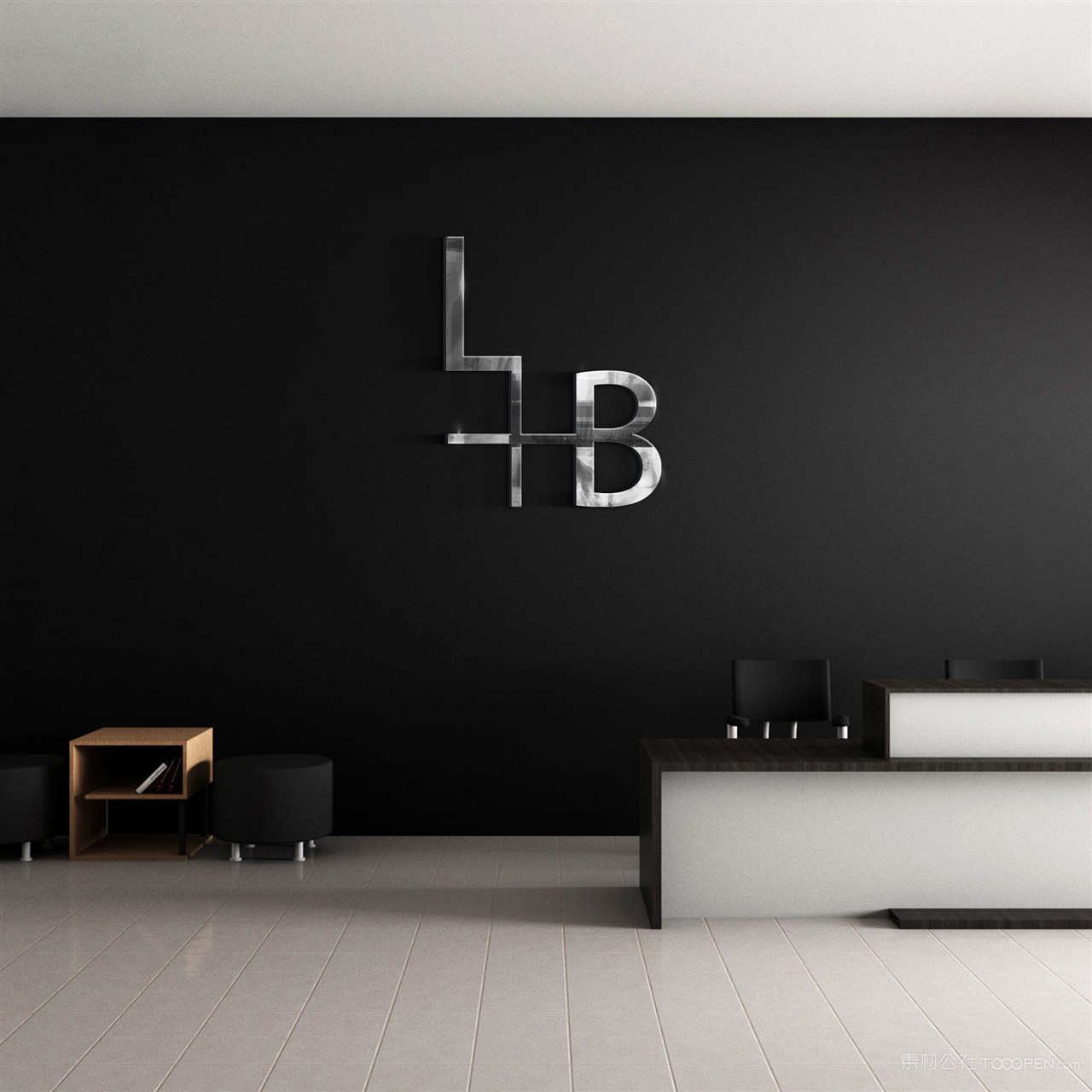 公司形象墙前台logo贴图样机