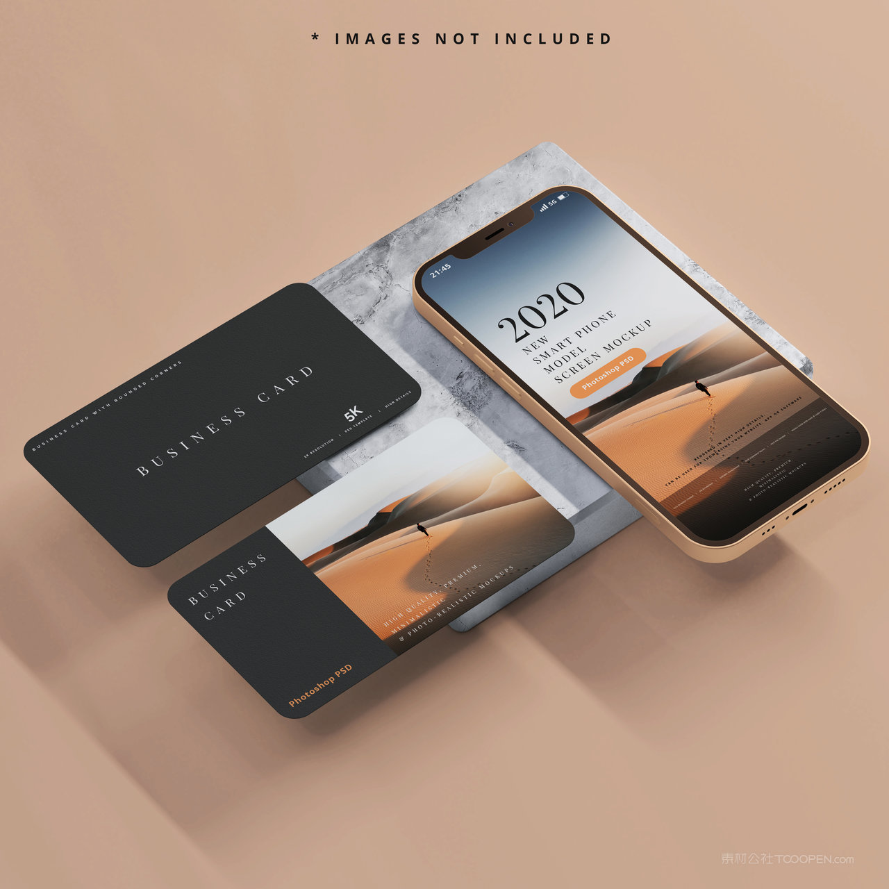 石头上的名片手机贴图样机