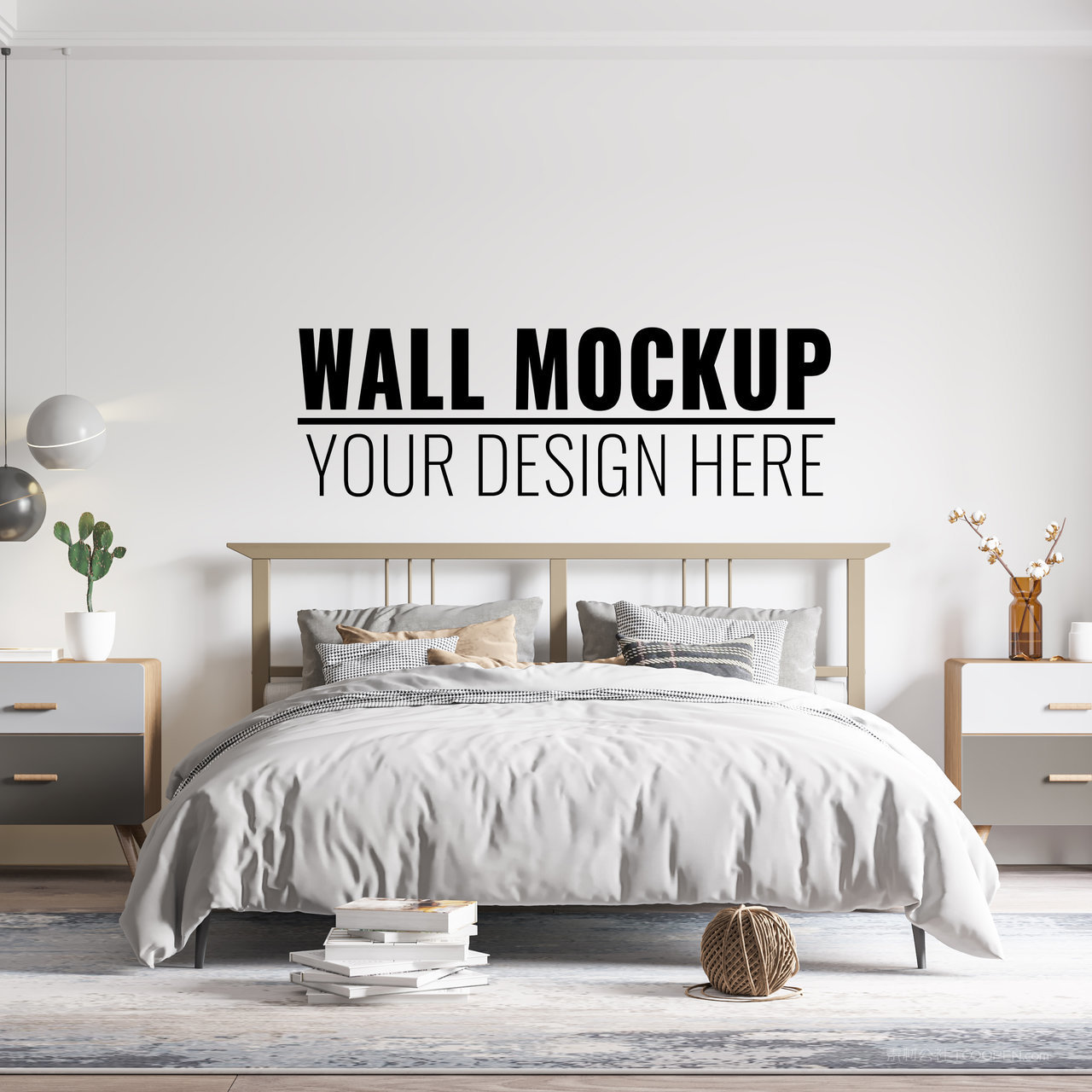 简约装饰墙卧室背景墙贴图样机