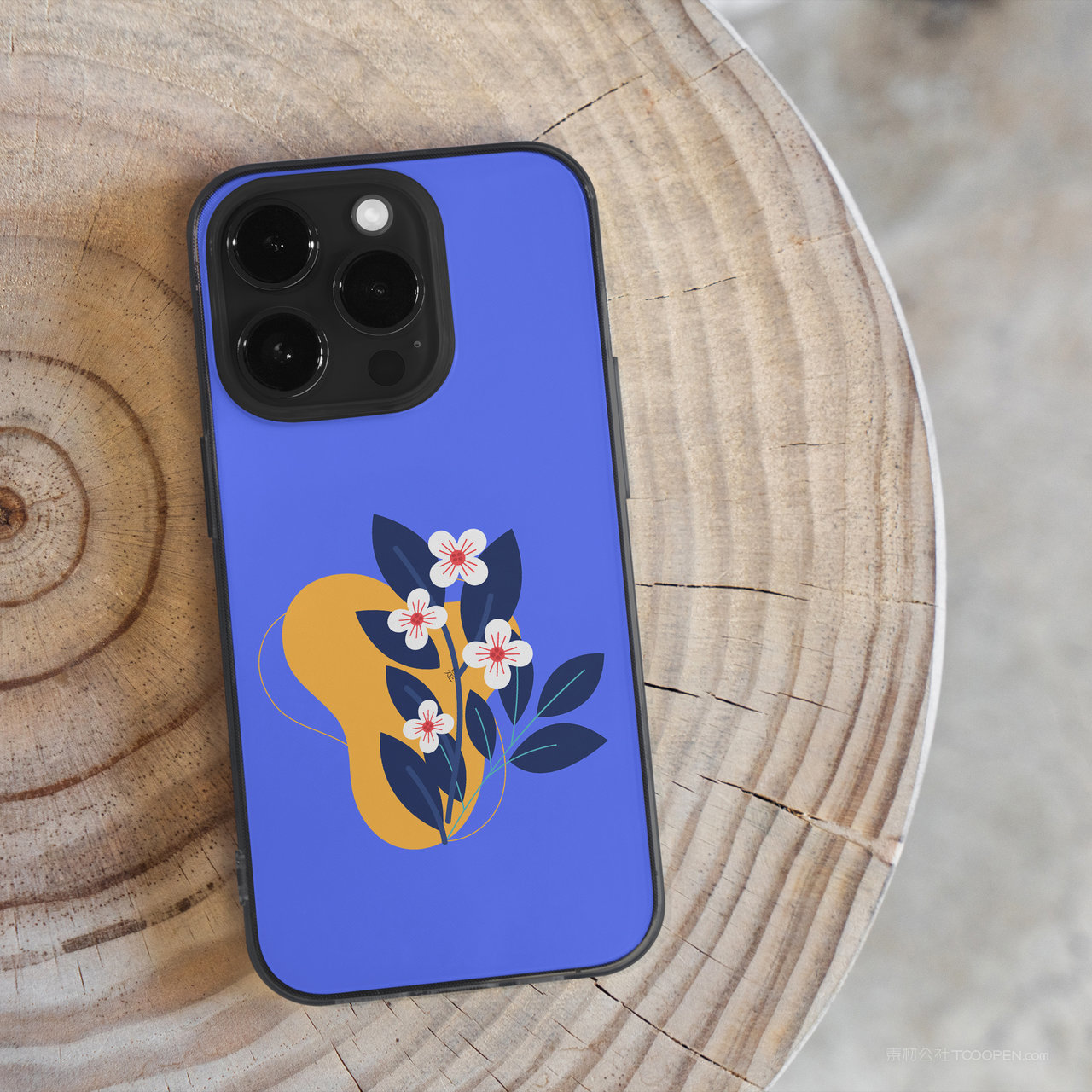 木头上的手机iPhone14贴图样机