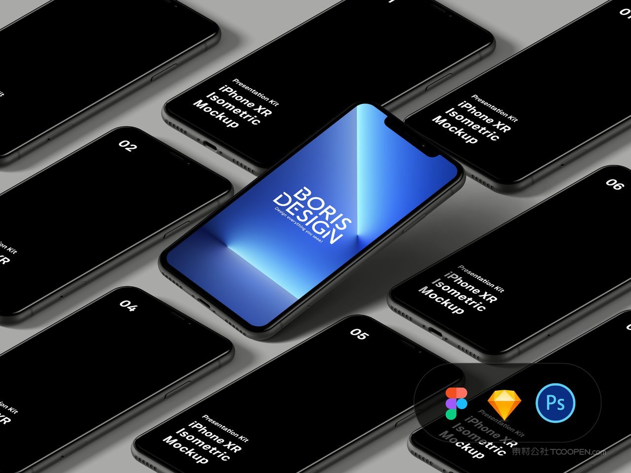 黑色iphone xr isometric高级质感手机样机
