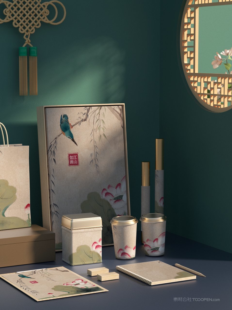 国潮文创花鸟礼盒样机