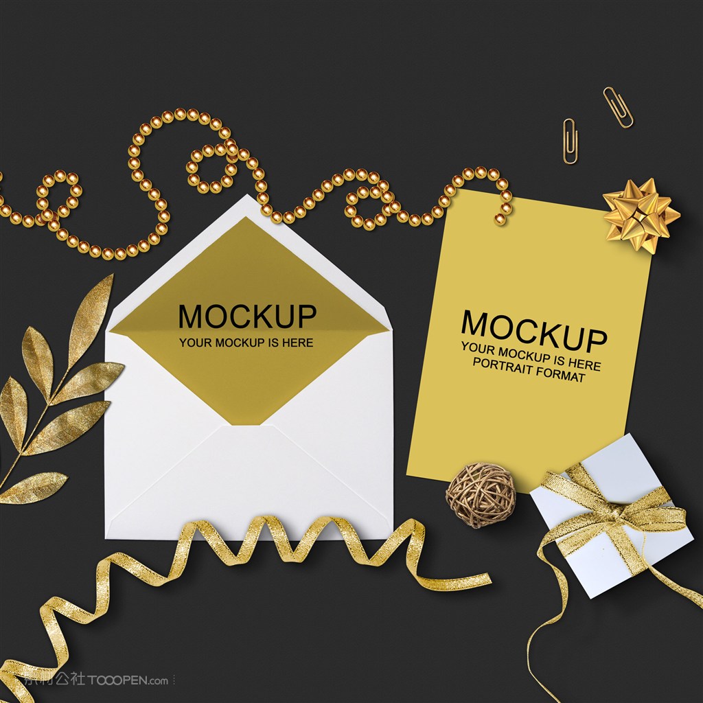 金色邀请函贺卡信封场景样机