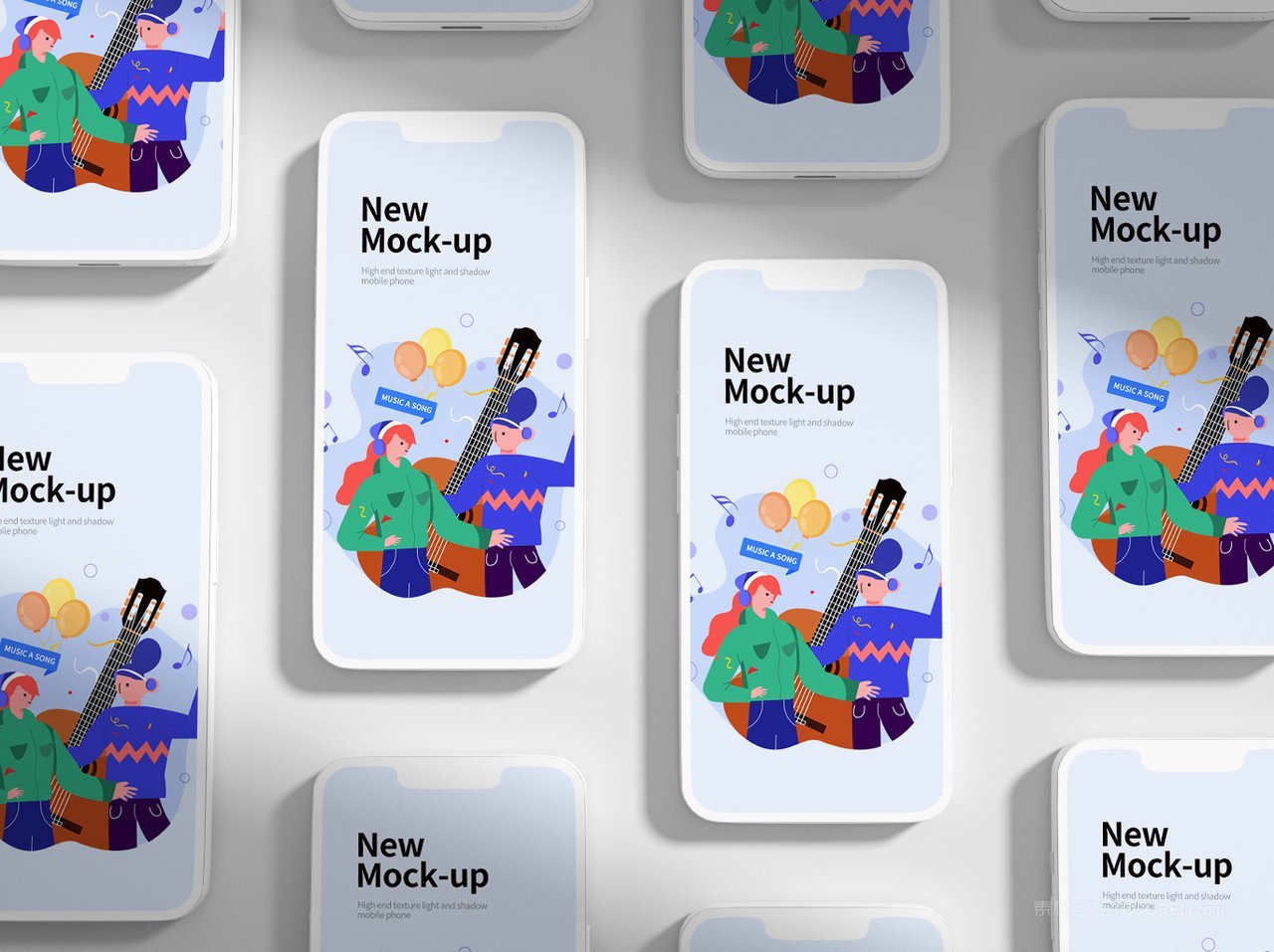 卡通工作插画黄色手机屏app界面ui样机 (9)