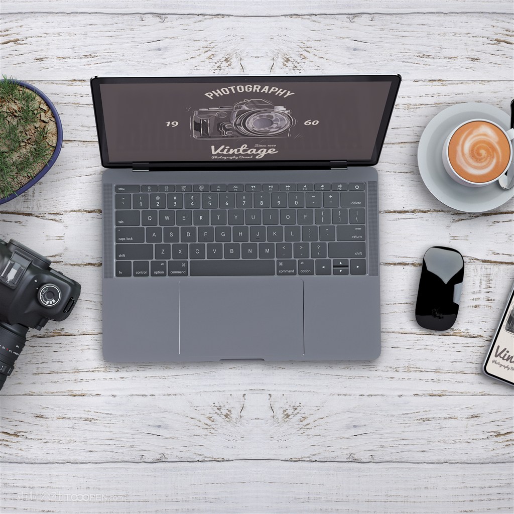 带有摄影概念的笔记本贴图样机