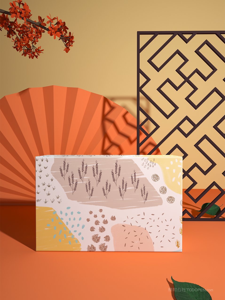 中国红国潮文创贺岁包装扇子元素样机