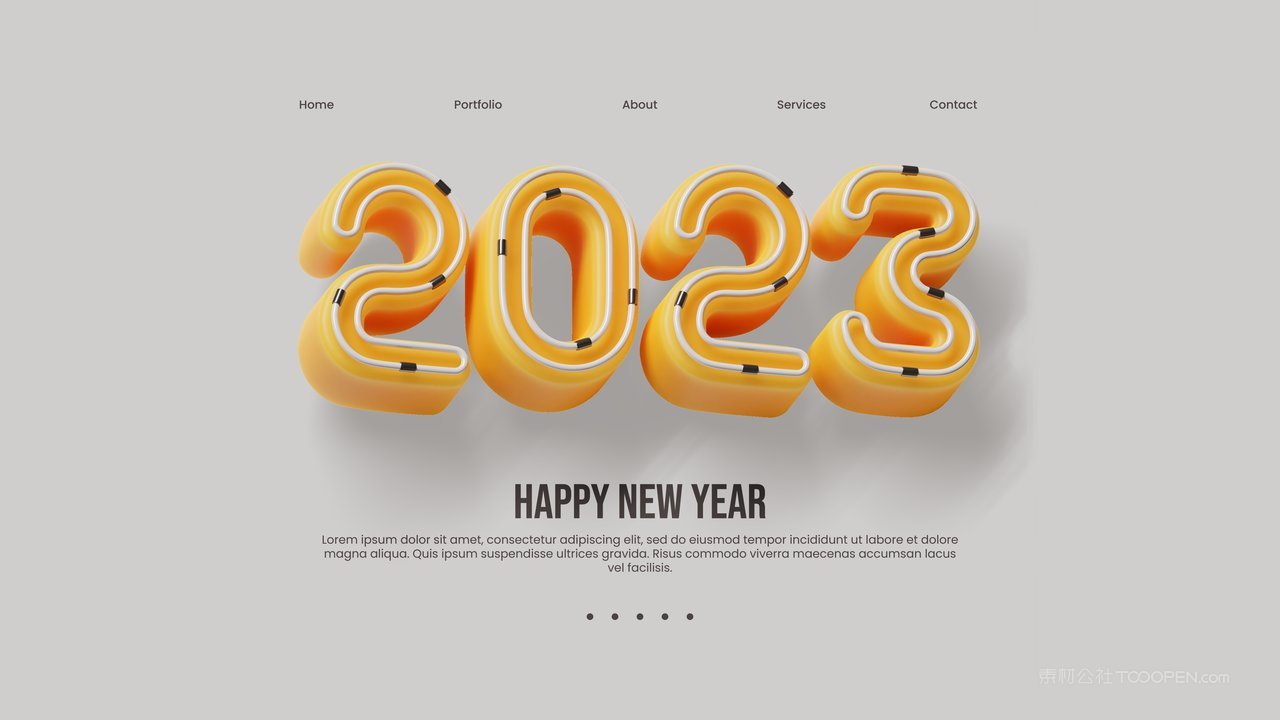 创意黄色灯管立体字清新2023新年快乐立体数字样机