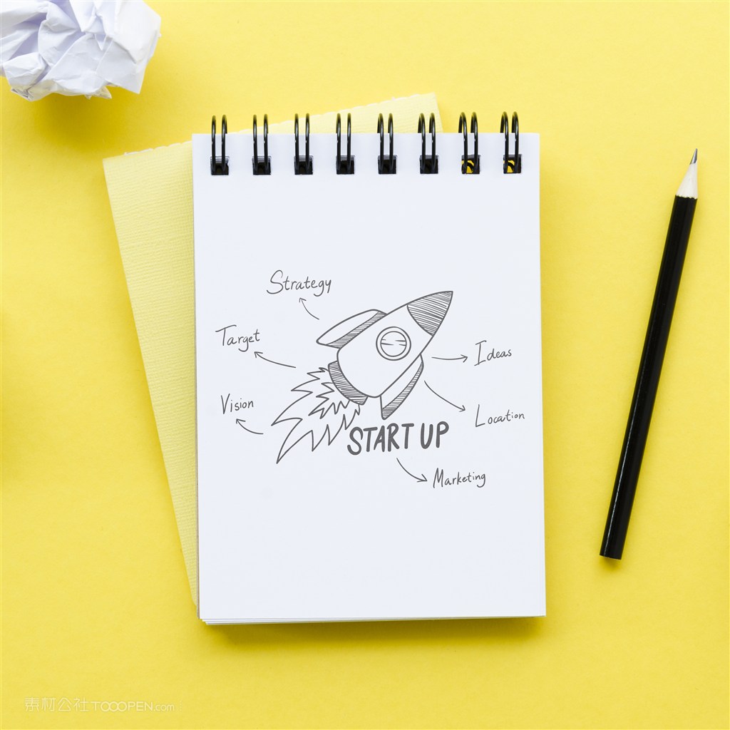 黄色背景上铅笔旁边的记事本贴图样机