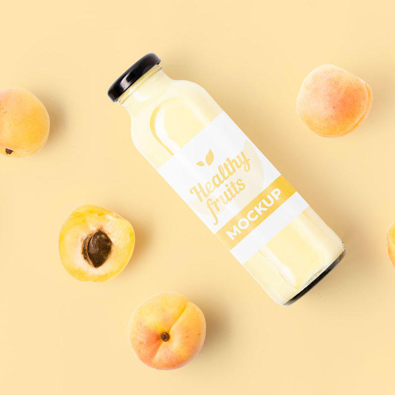品牌手工水果黄桃味酸奶玻璃瓶ps样机 (1)