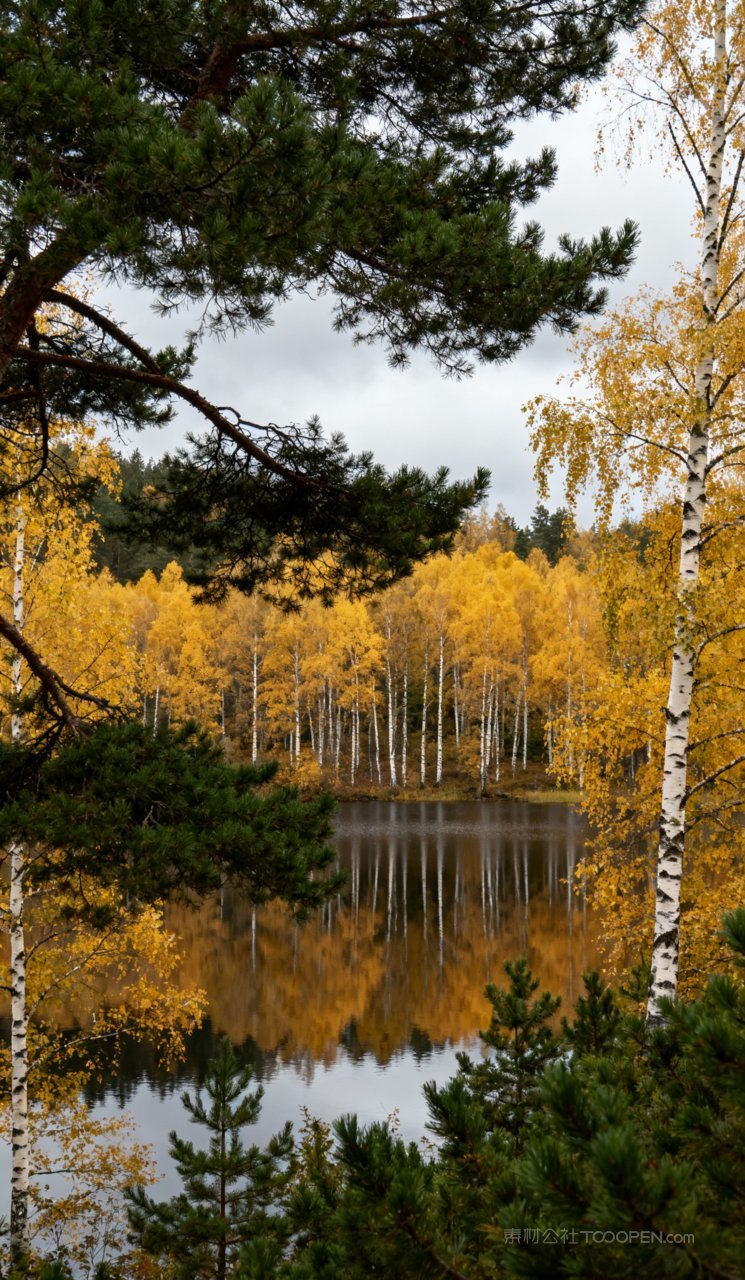 风景树木山峰天空唯美秋天秋季山水湖泊