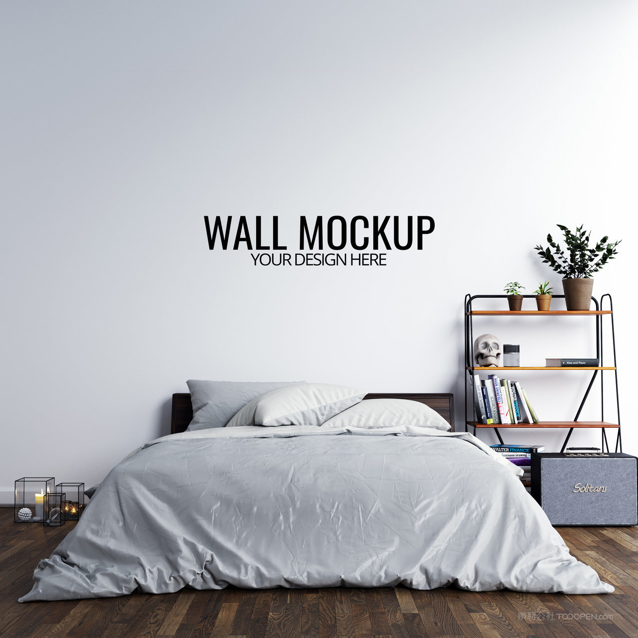 简约风格卧室背景墙贴图样机