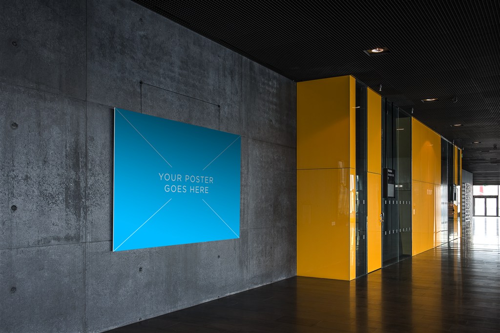 走廊里的海报样机