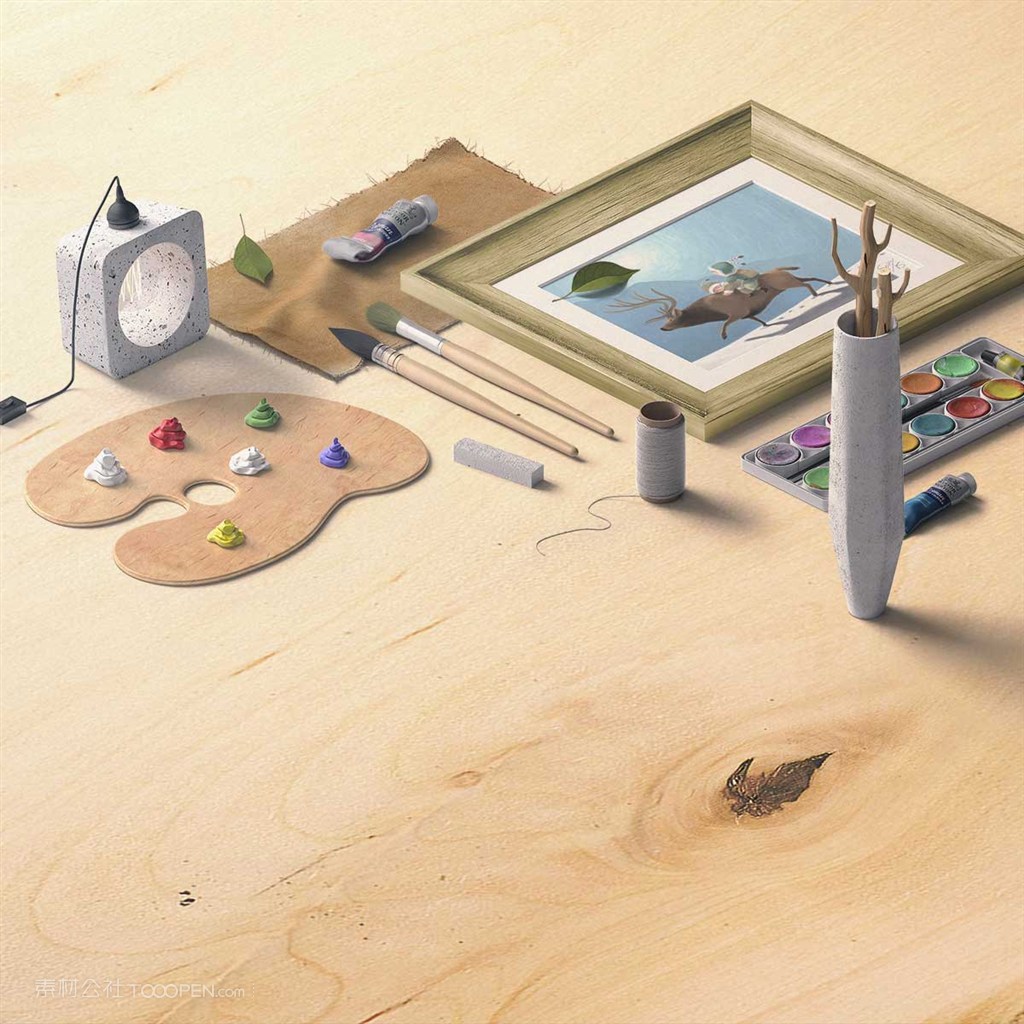 文艺桌面美术场景样机素材