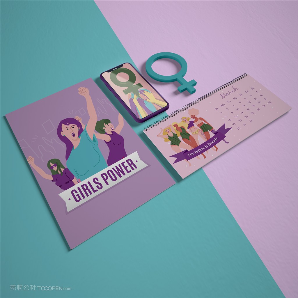 38妇女节手机信封宣传单贴图样机