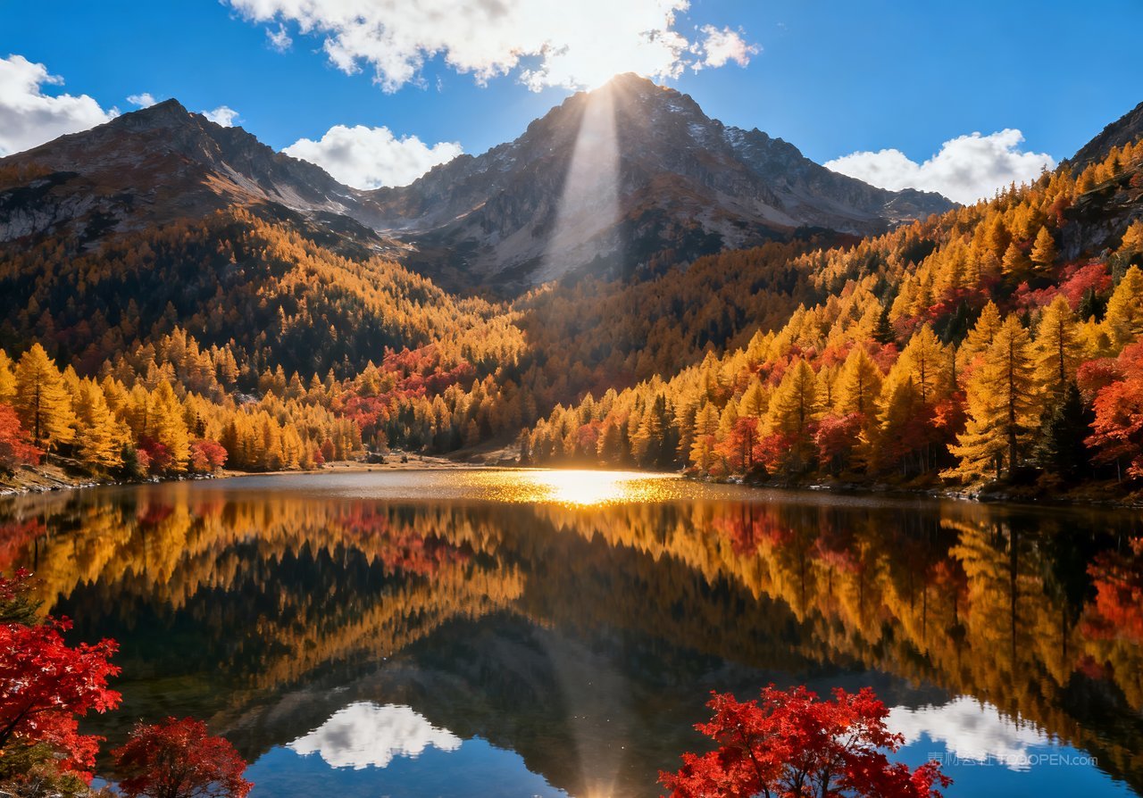 湖泊意境青山山峰秋天唯美山水天空