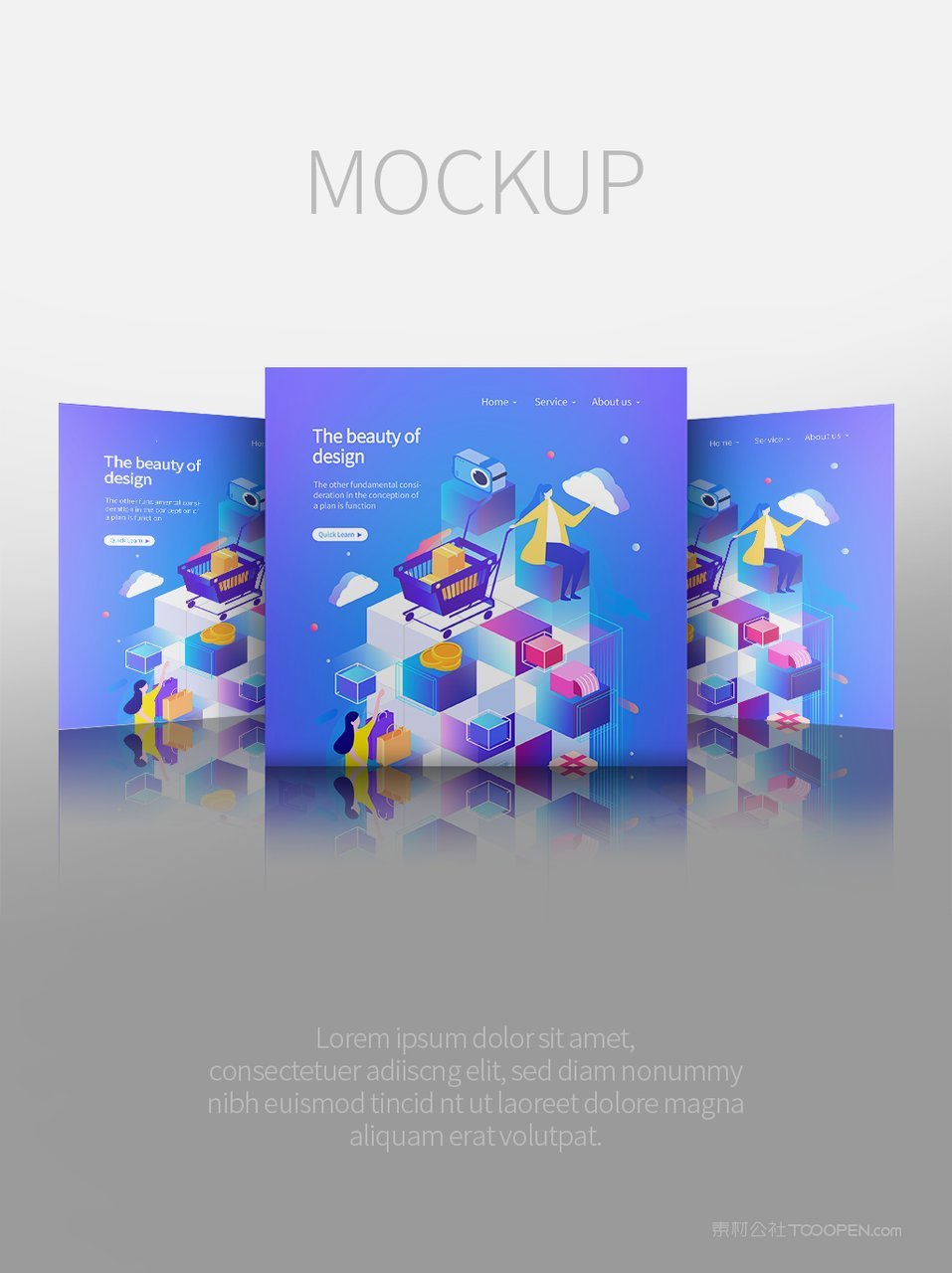 蓝色网页界面ui作品集样机合 (1)